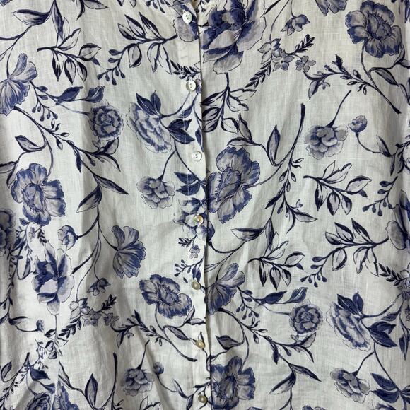 Cynthia Rowley Linen Button Down Top Women’s 3X Floral White Roll Sleeve Tunic - Picture 4 of 11